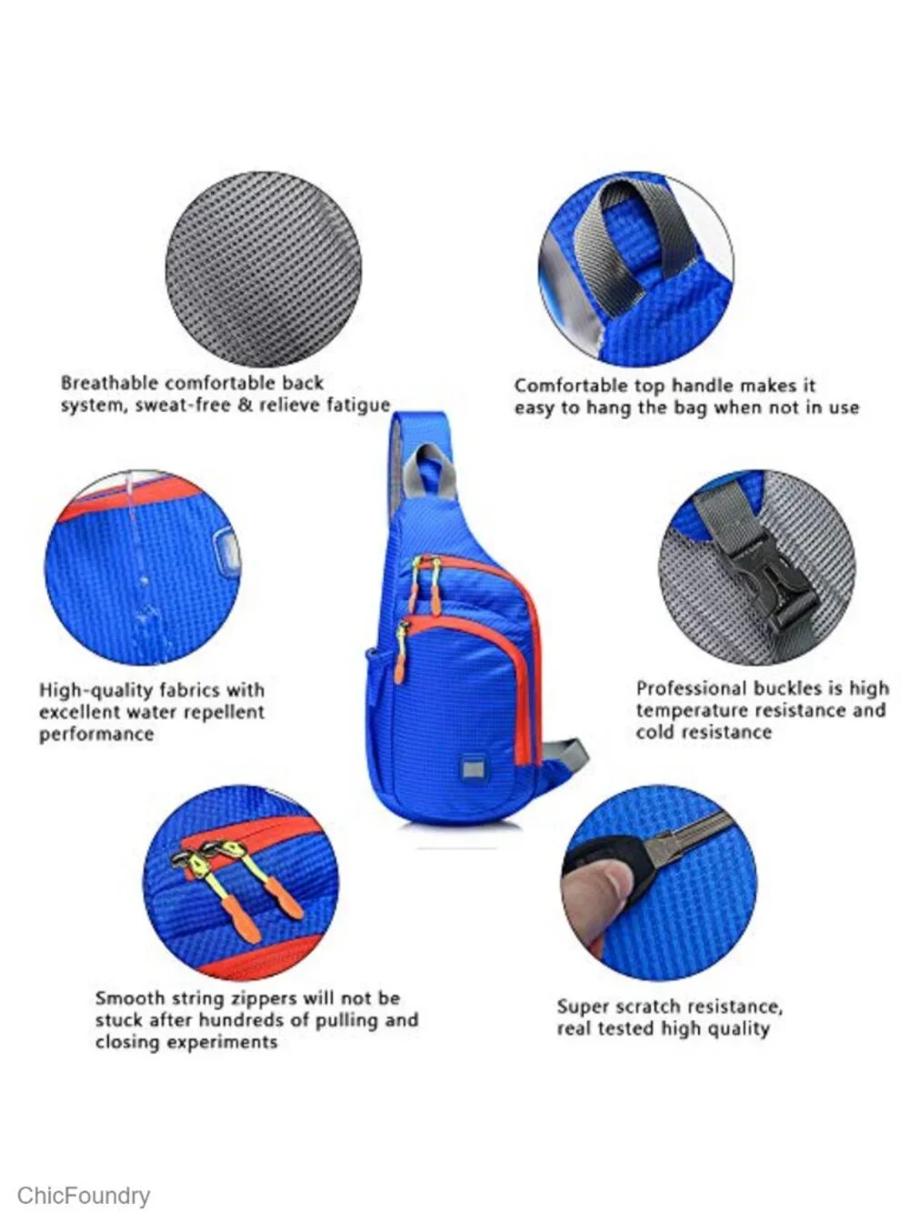 Unisex Sling Backpack Waterproof Nylon Shoulder Chest Crossbody Daypack with